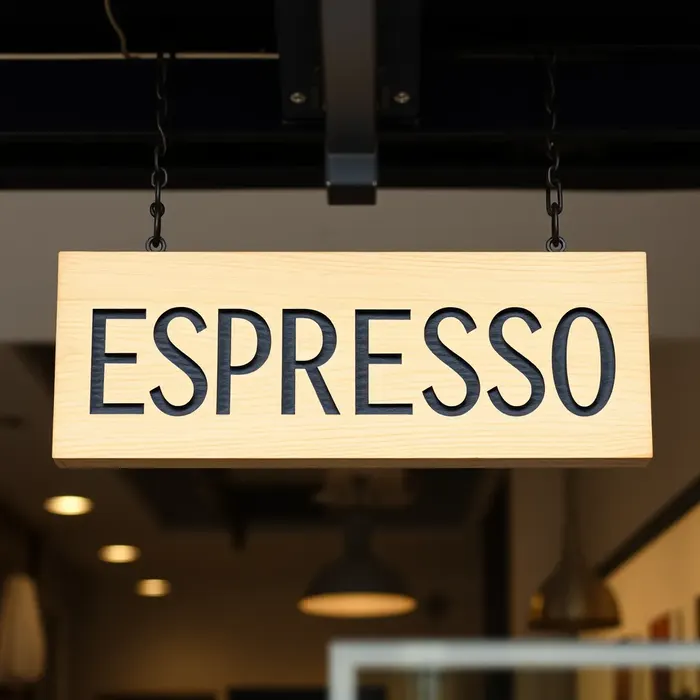 A wooden sign reading ESPRESSO